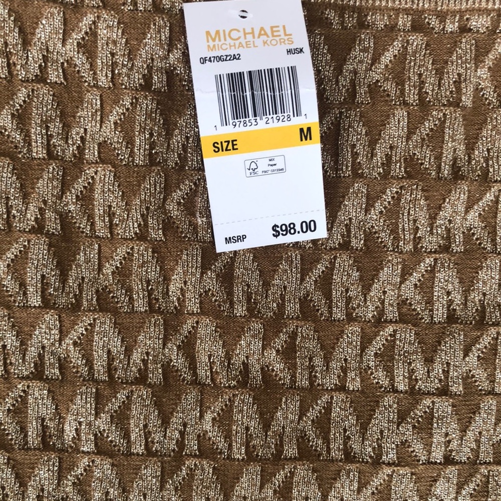 Michael Kors Logo Pencil Skirt Metallic Husk Gold Size M Large NWT - Picture 3 of 3